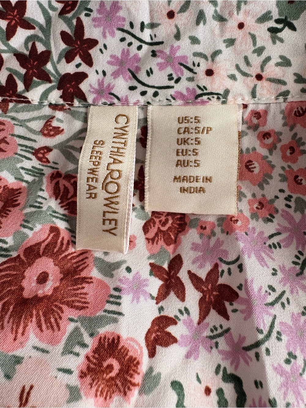 Cynthia Rowley Pink, Rose & Sage Floral Button-Up Sleepwear Top - Picture 2 of 3